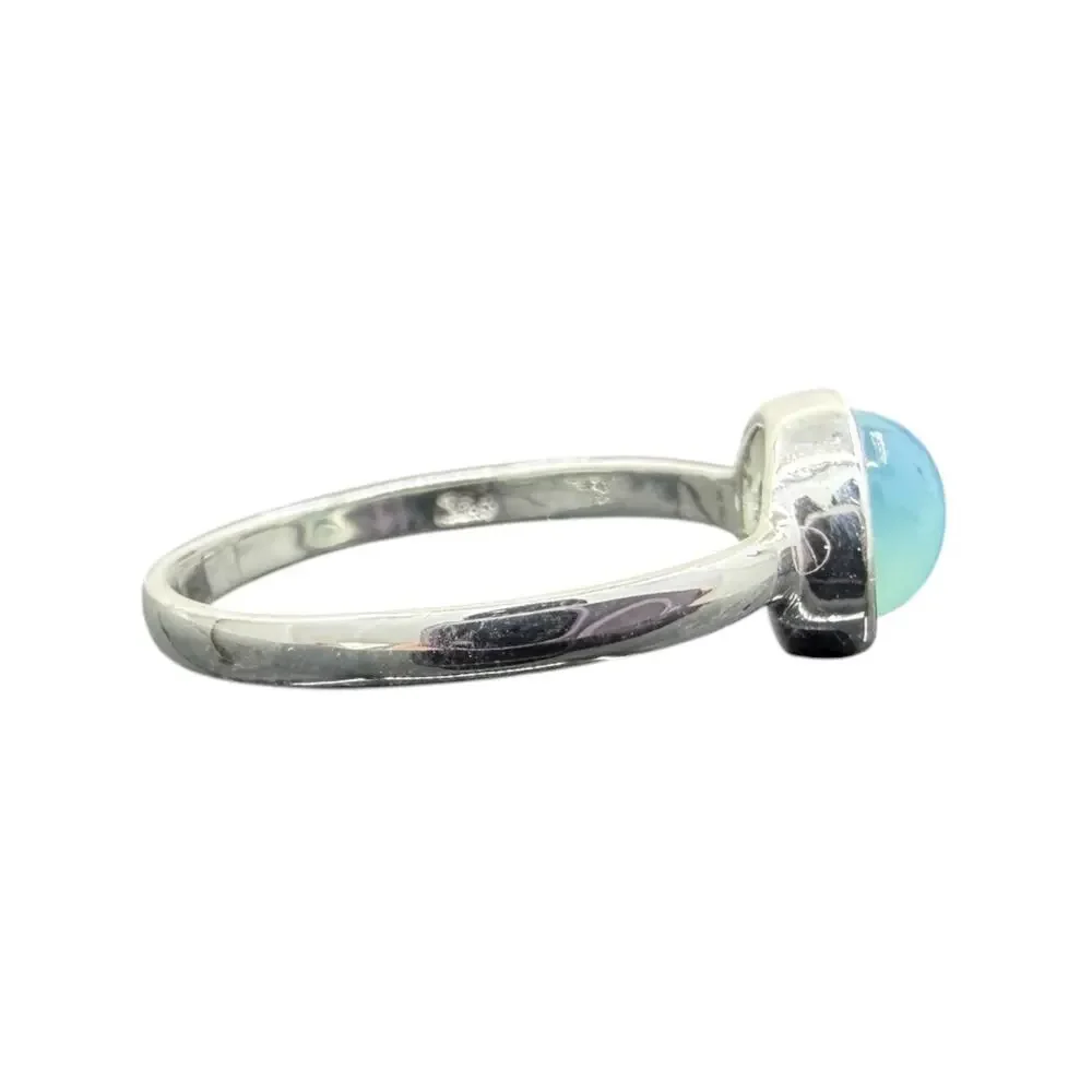 Cabochon Blue Chalcedony Ring Band 925 Sterling Silver Size 7 Gift Boxed - Picture 3 of 7